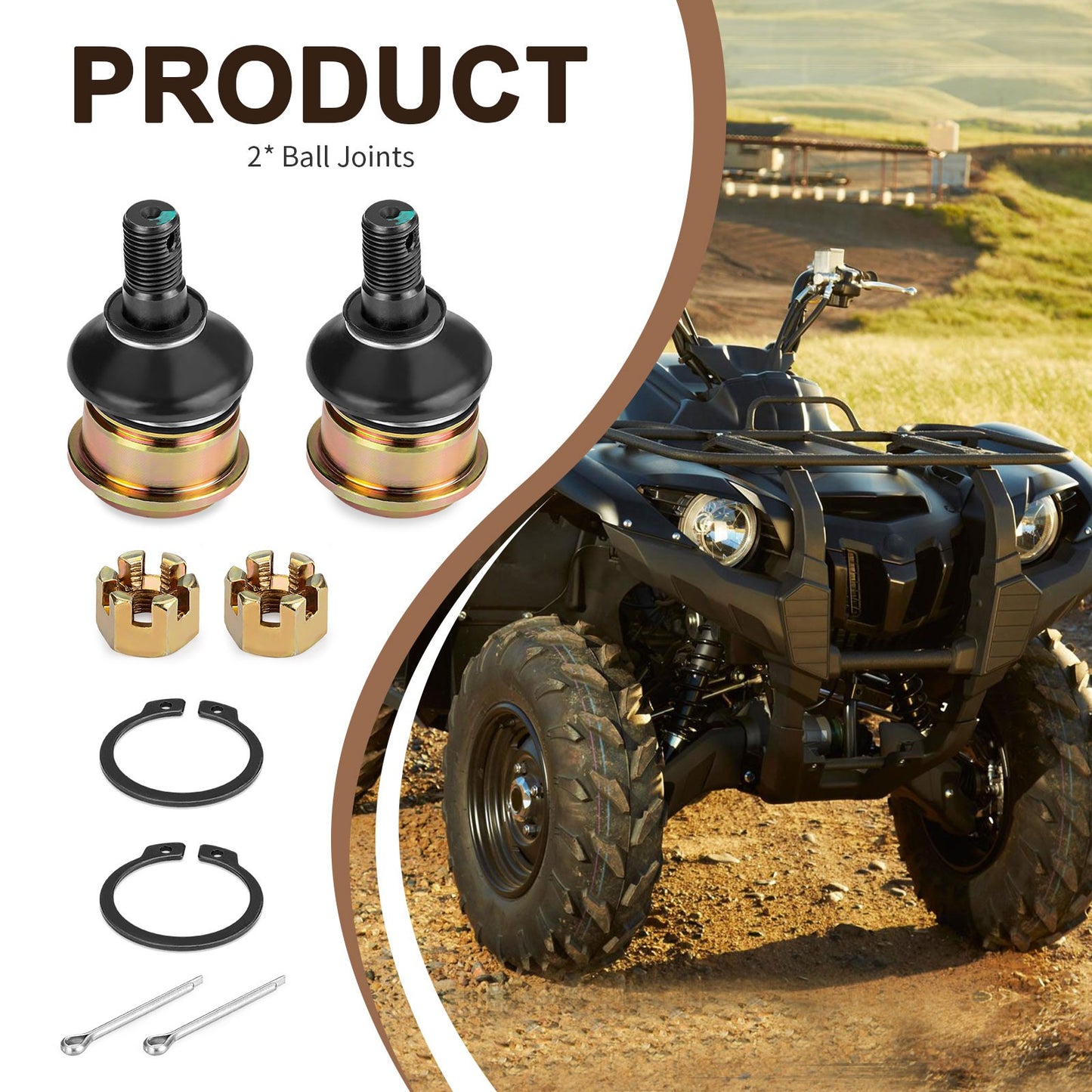 2X Front Upper Lower Ball Joints for Yamaha Grizzly 700 (2013–2024)