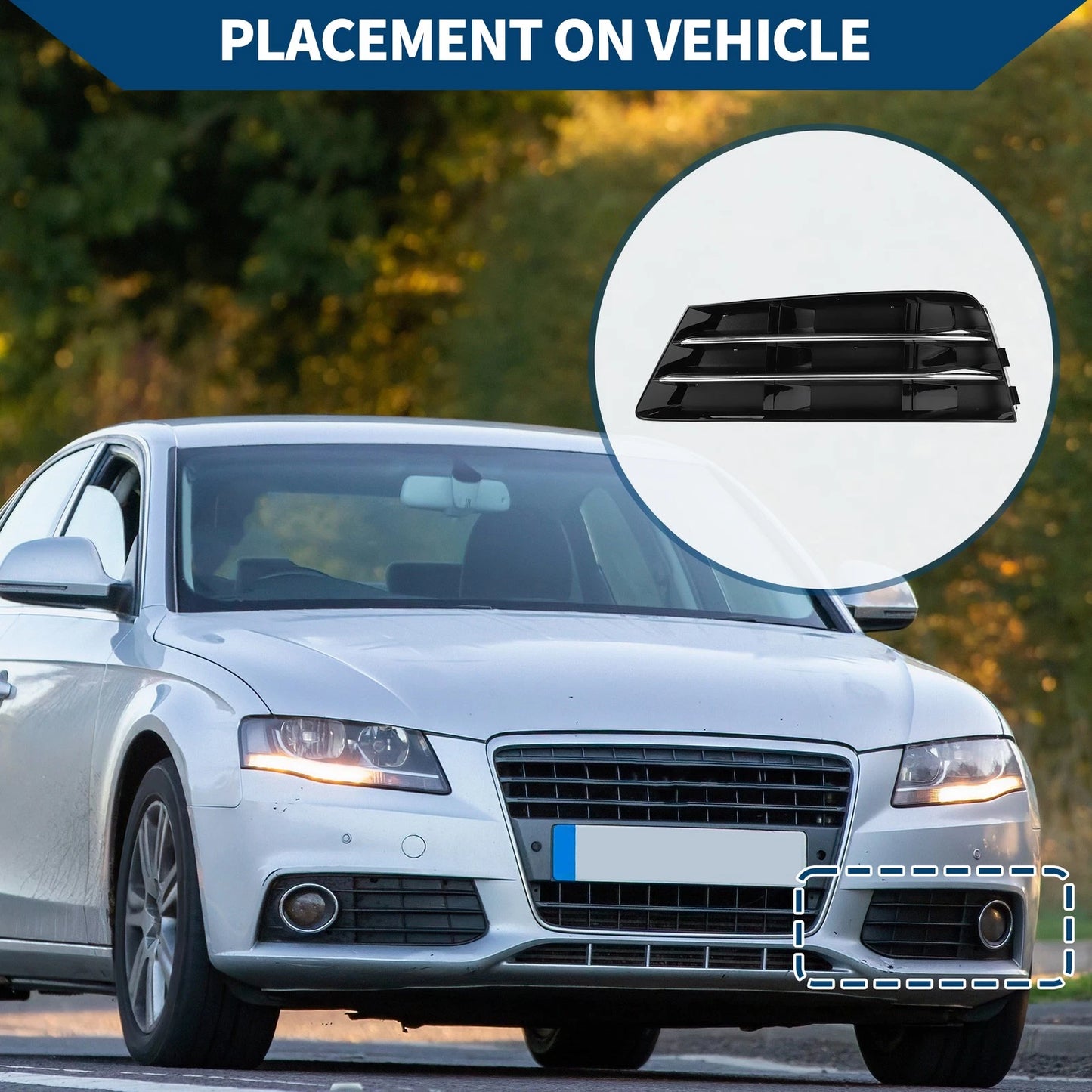 1pc Fog Light Grill for Audi A4 B9 (2016–2023) No. 8WD807681 Black Silver