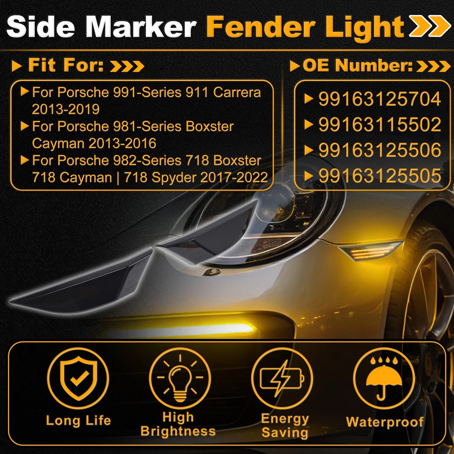Side Marker Fender Light 99163125704 for Porsche 911 Carrera (2013–2019)