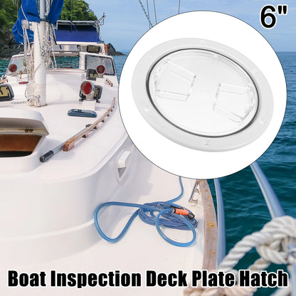 6" Marine Boat Hatch Inspection Deck Plate Non-Slip White W/ Fan Groove