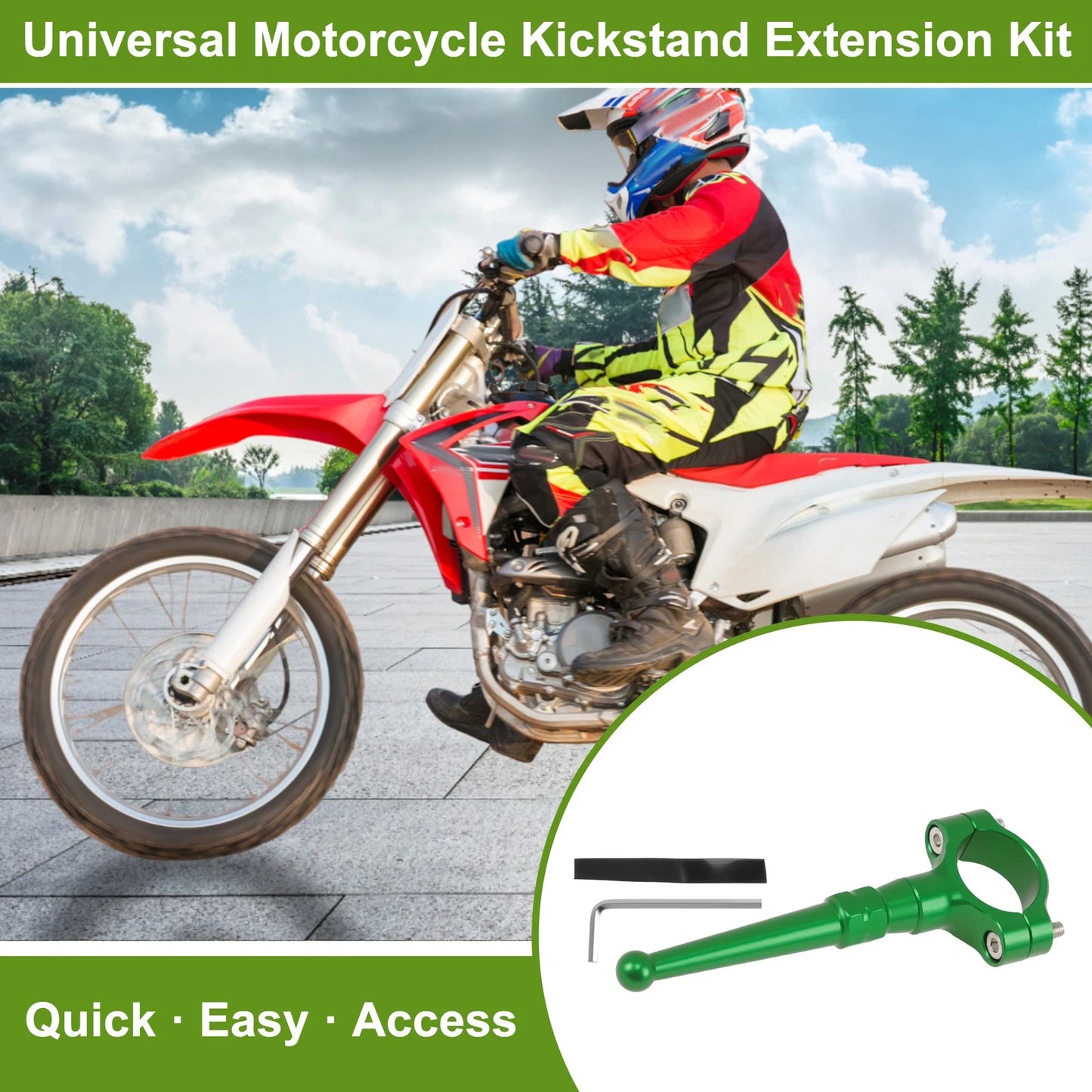 Kickstand Extension Kit for Kawasaki Motorcycle (Universal) - Aluminum Alloy Green