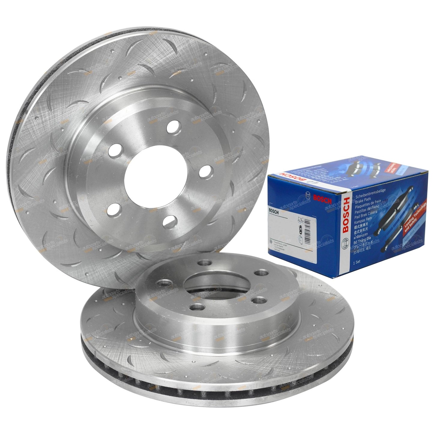 Front Drilled & Slotted Disc Rotors + Brake Pads for Falcon BA BF FG (2002–2012)