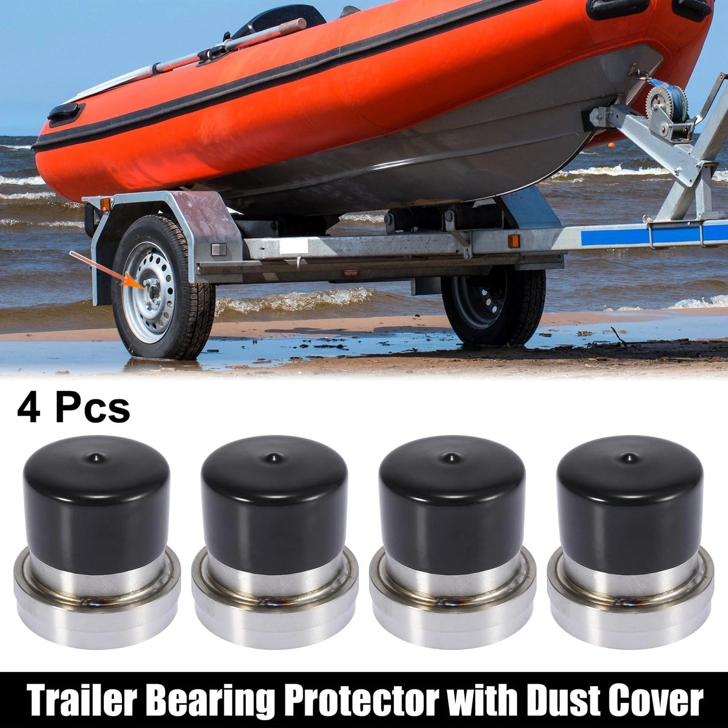 Set of 4 Stainless Steel Boat Trailer Bearings with Grease Dust Cap