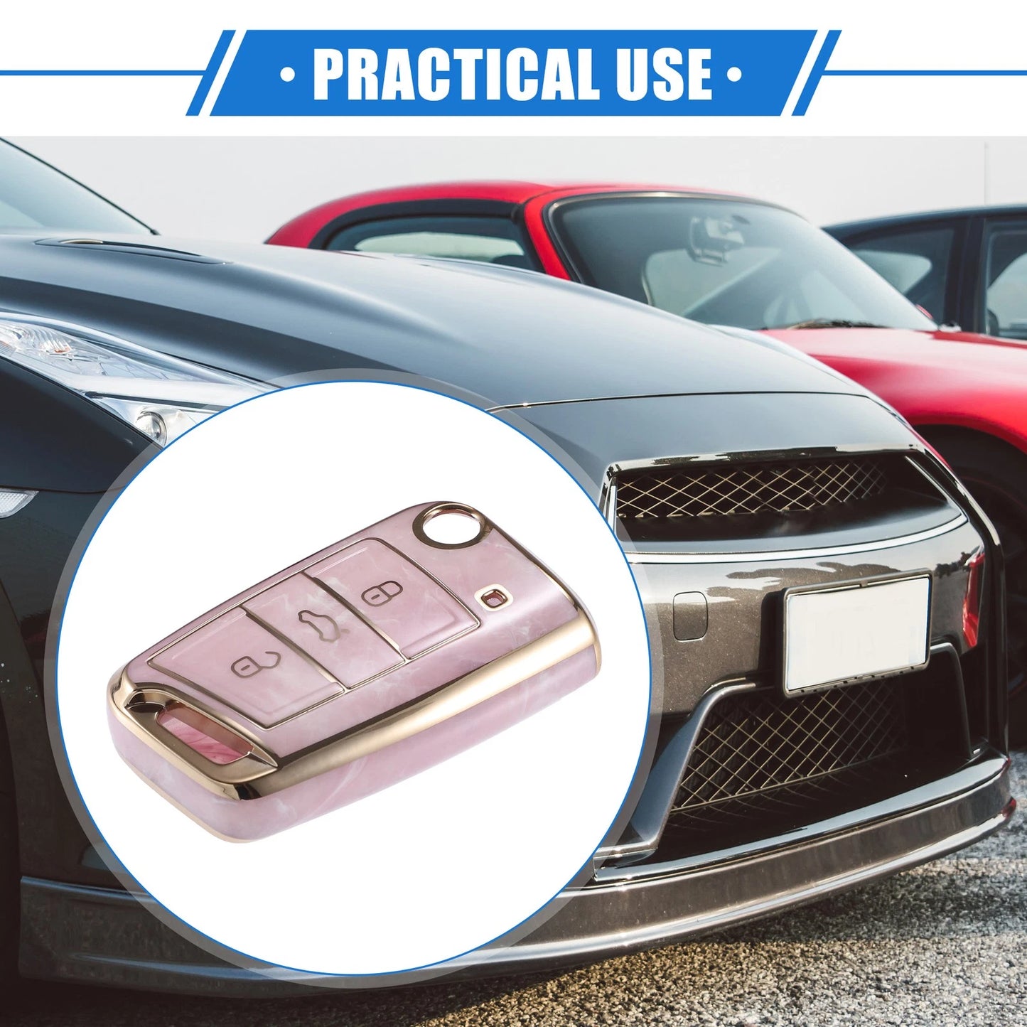 3X Remote Key Fob Case Cover for Volkswagen Golf 7 (2013–2020) TPU Pink