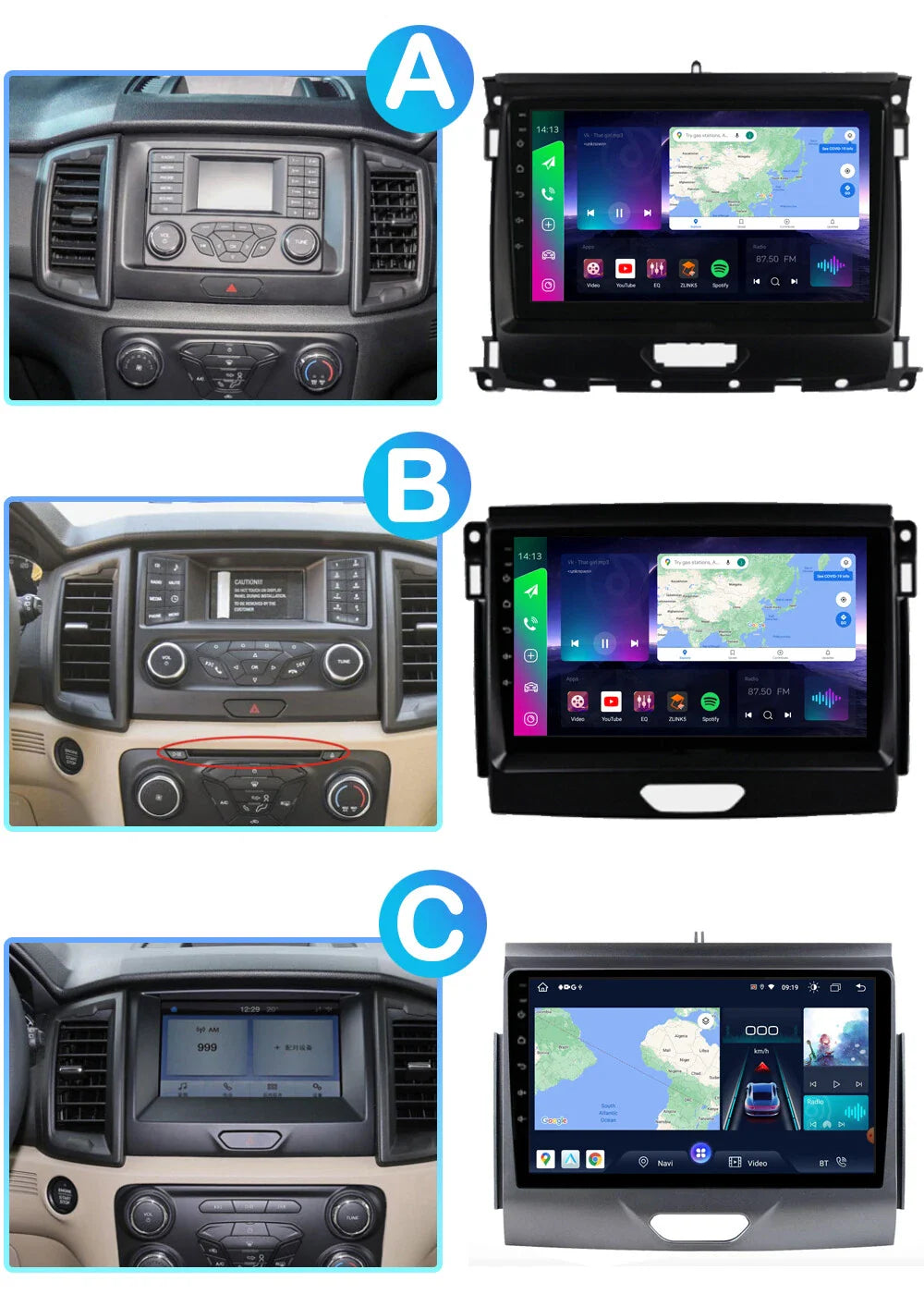 9'' Apple Carplay Android Auto Head Unit for Ford Ranger (2015-2022)