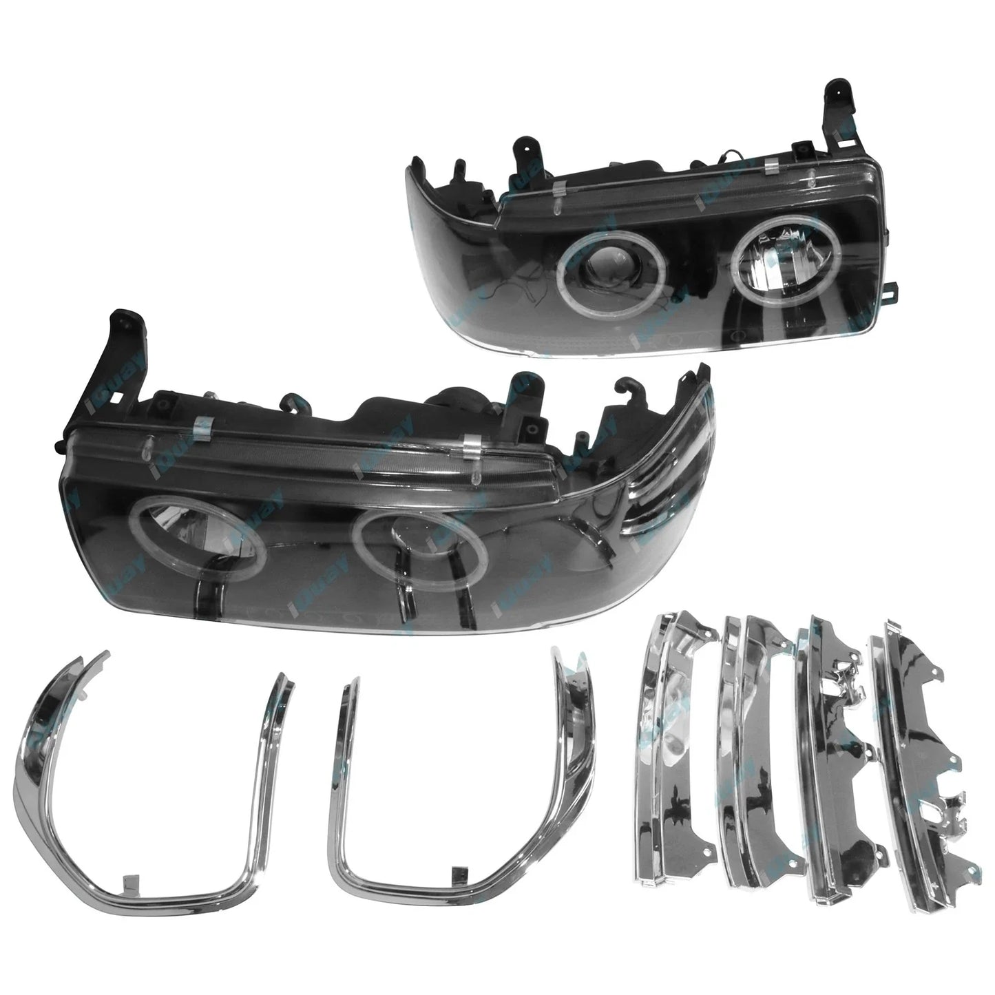 Angel Eyes Projector Headlights w/ LED DRLs Black for Landcruiser 80 Series