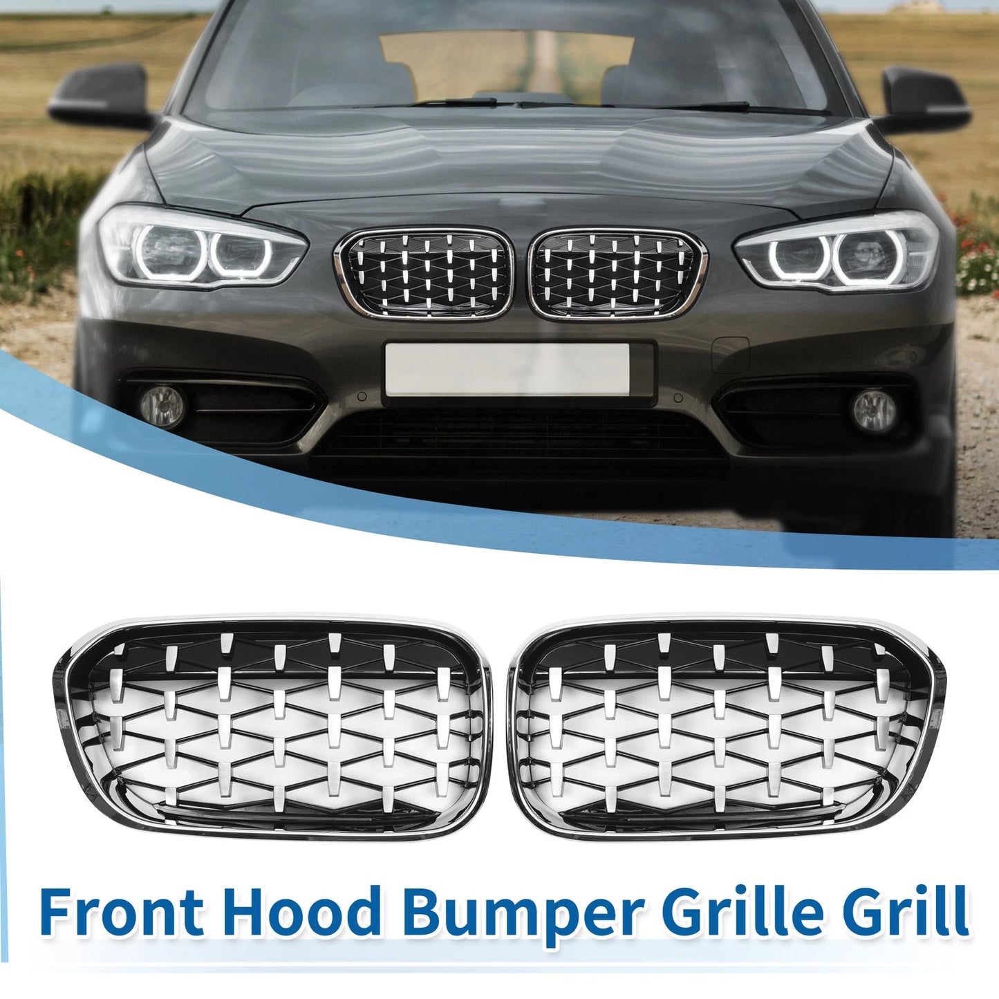 1 Pair Front Upper Bumper Grille for BMW 1 Series F20 (2015–2018) Diamond Star