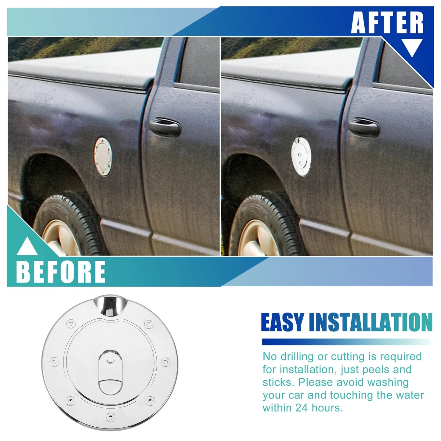 Chrome Plated Fuel Tank Filler Cap Cover for Dodge Ram 1500