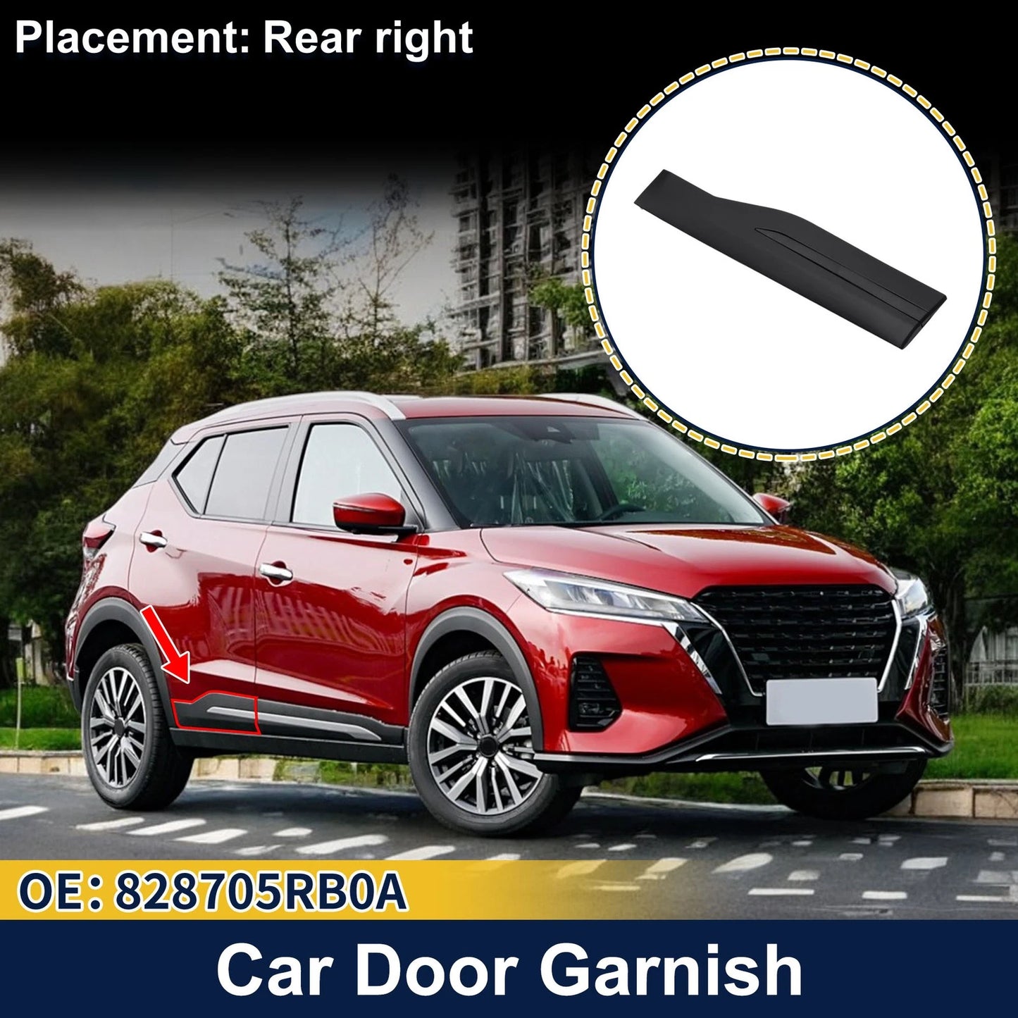 Rear Right Door Side Lower Trim No. 828705RB0A for Nissan Kicks (2018–2023)