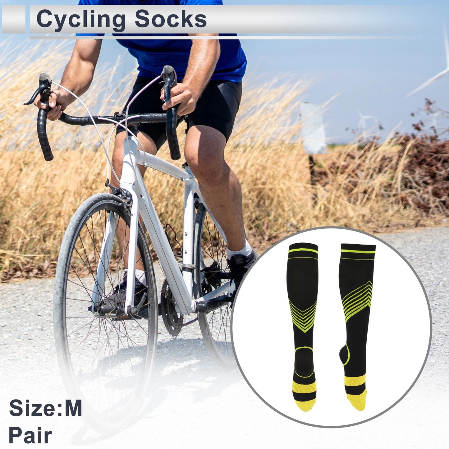 Cycling Socks Size M Shock Absorption High-Cut Yellow