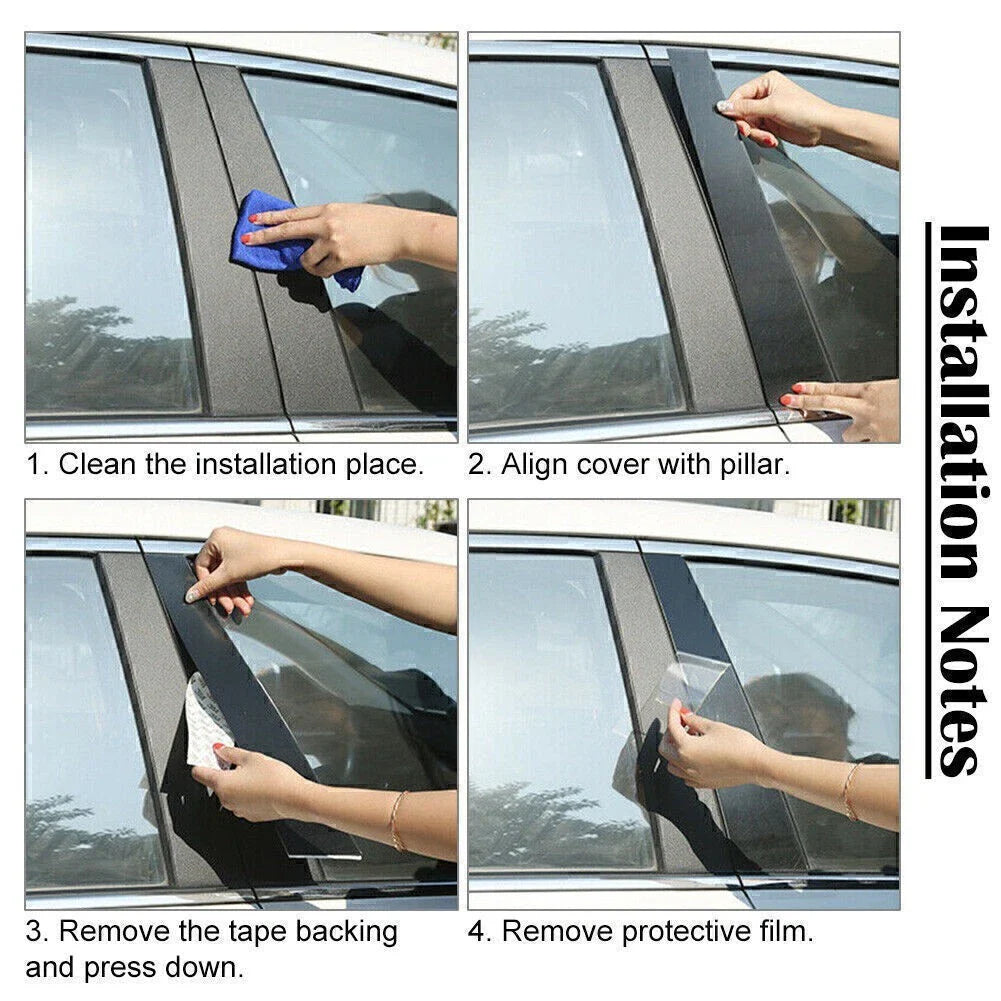 8x Door Window Trim Pillar Covers for Nissan Rogue (2014-2020) Black