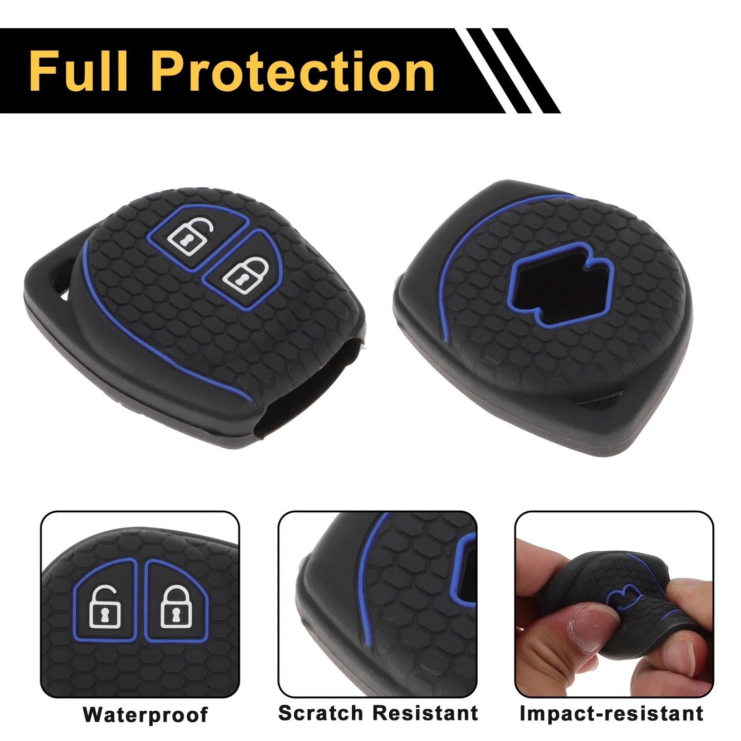 Black Blue Line Car Key Case for Suzuki Alto (2010–2023) - 2 Buttons