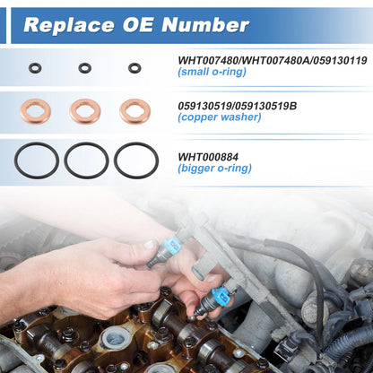 Set of 6 Fuel Injector Seal Repair Kit for Volkswagen Touareg (2011–2014)