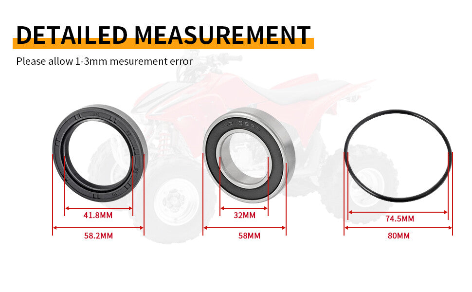 Left Rear Axle Wheel Bearing Seals Kit for Honda Foreman 400 450 500 520 (1995–2023)
