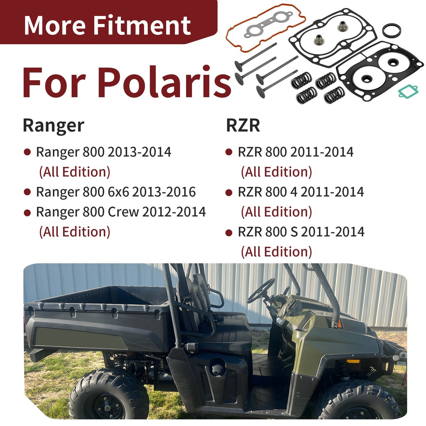 Top End Cylinder Gasket Kit & Valve Seals for Polaris Ranger 800 (2013–2014)