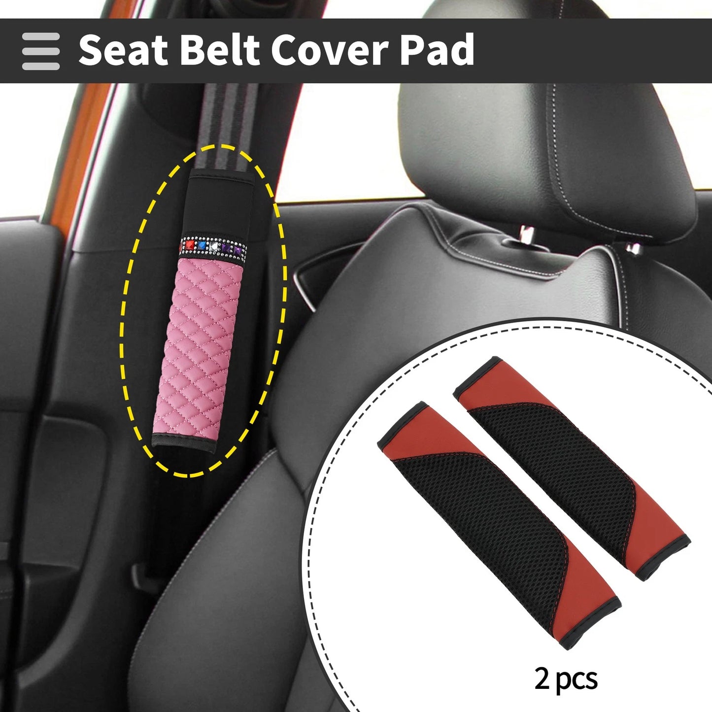 Set of 2 Red Seat Belt Cover Pads 22cm for Universal Fit
