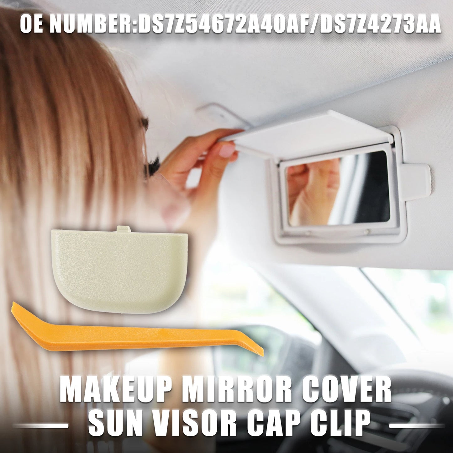 Set of 1 Makeup Mirror Cover Sun Visor Cap Clip for Ford (DS7Z54672A40AF)