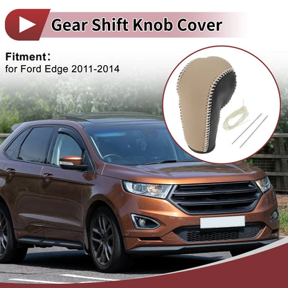 1 Pc Gear Shift Knob Cover for Ford Edge (2011–2014) Beige Faux Leather