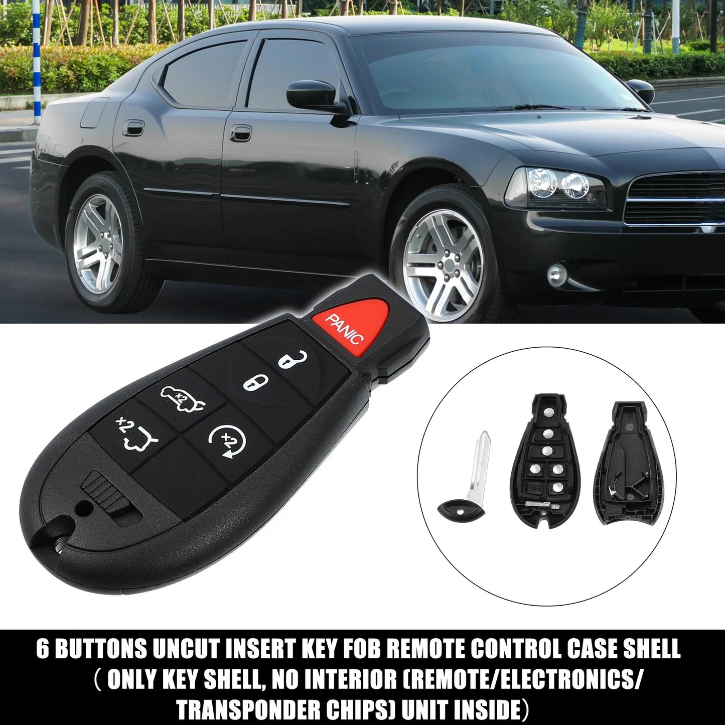 Keyless Entry Remote Key Shell Cover for Dodge - 2 x Button (No Chip)