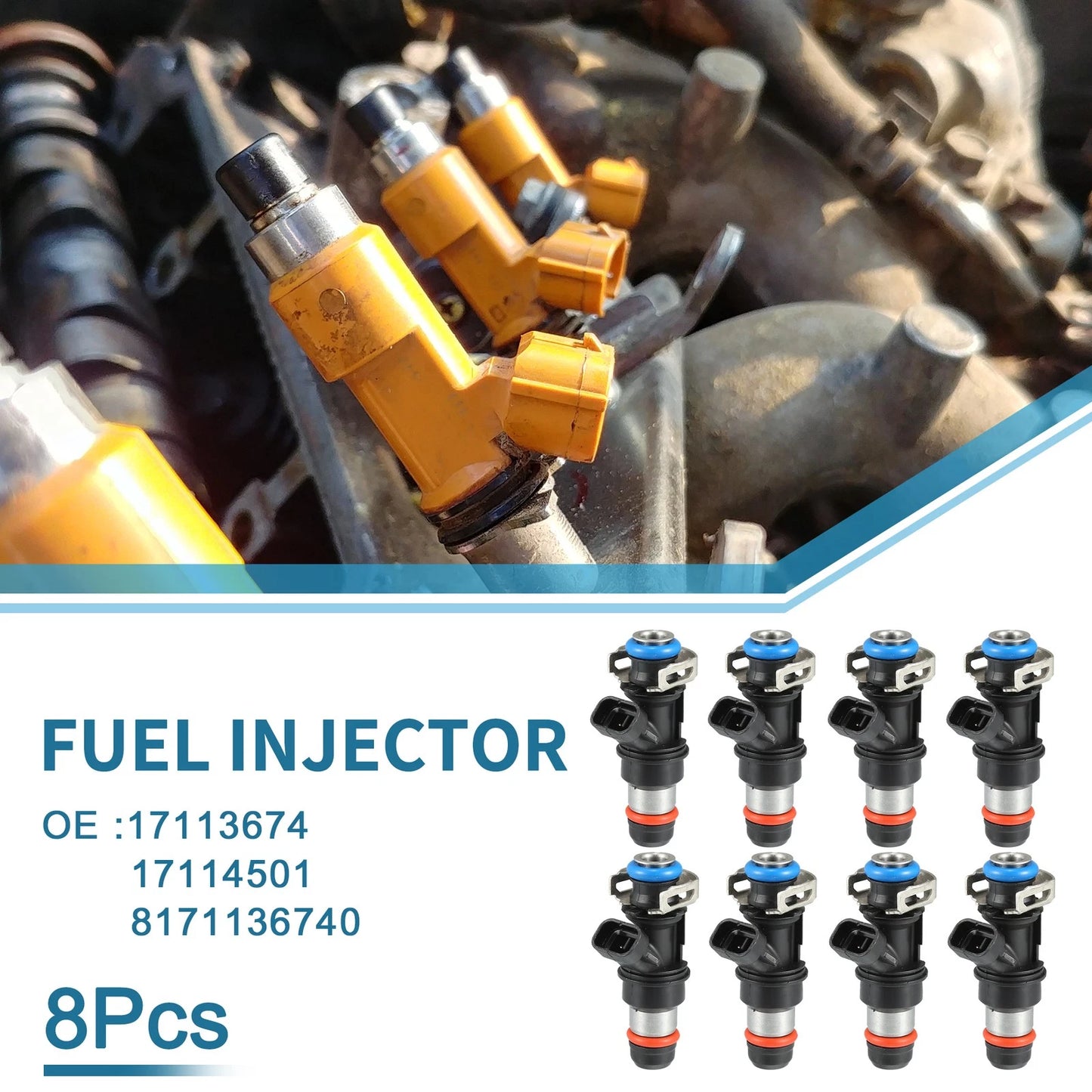 Set of 8 Fuel Injectors No.17124531 for GMC Sierra 2500 HD 3500 (2001–2006)