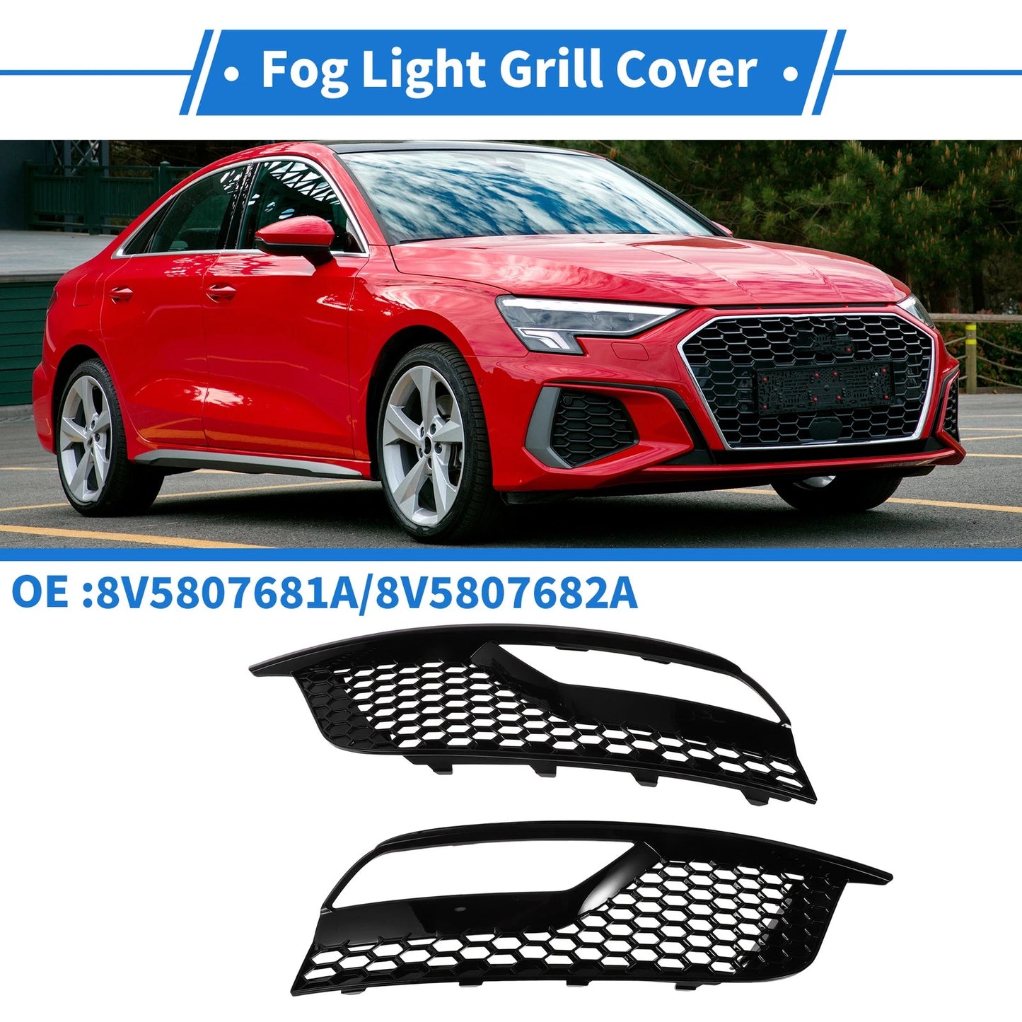 2X Fog Light Grills for Audi A3 (2013–2016) No. 8V5807681A