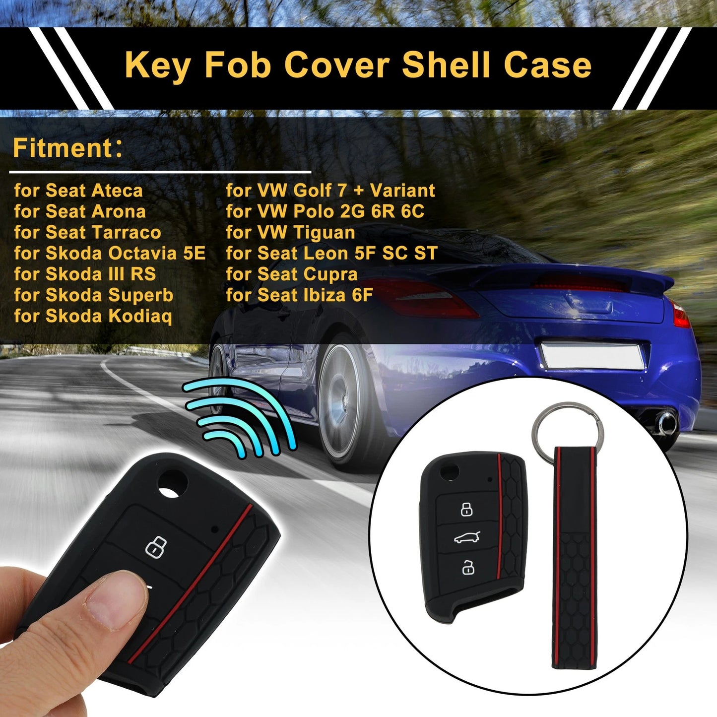TPU Silicone Car Key Case for VW Golf 7 (2013–2020) - 3 Buttons, Black Red