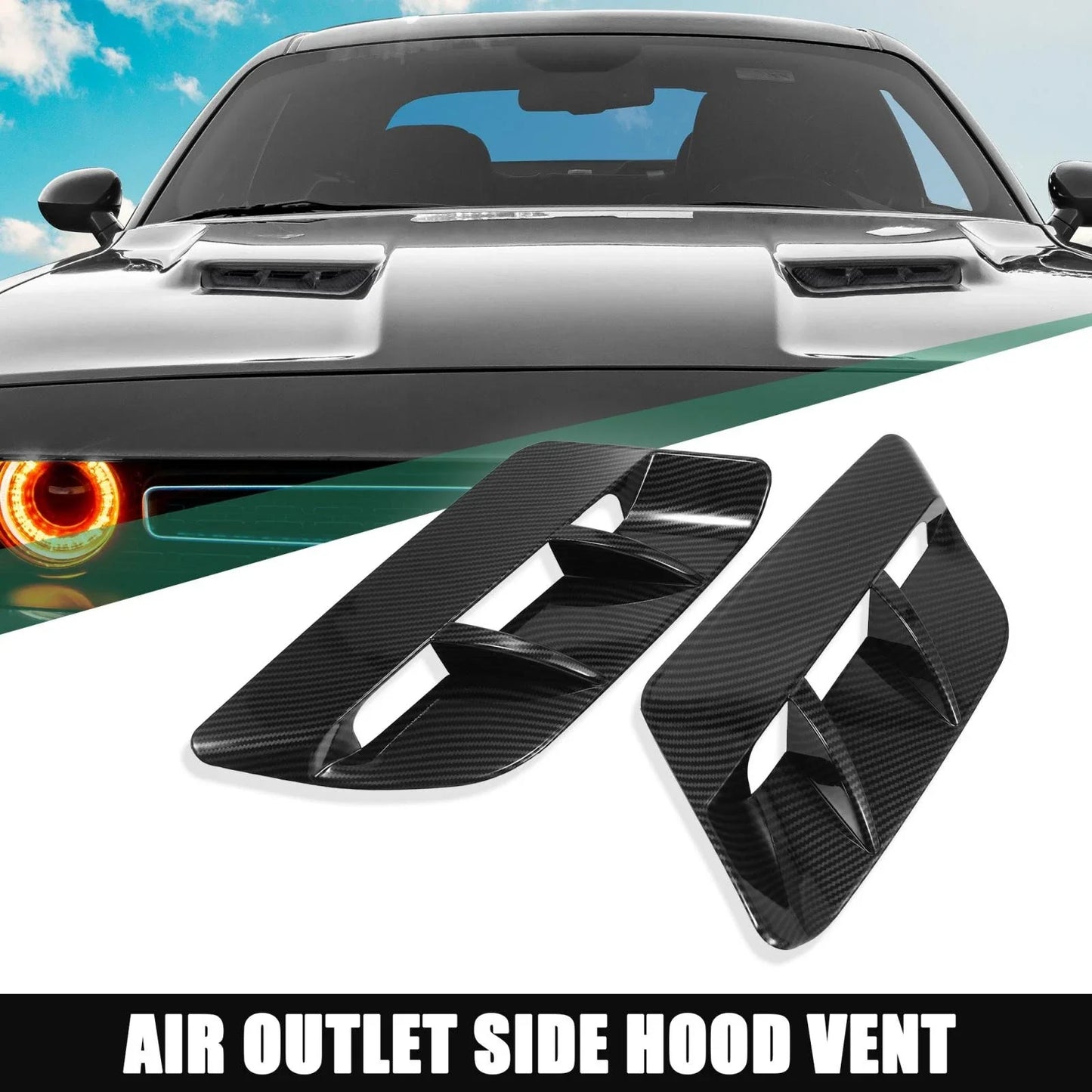 2 x Hood Air Vent Covers Carbon Fiber for Dodge Challenger (2015-2020)