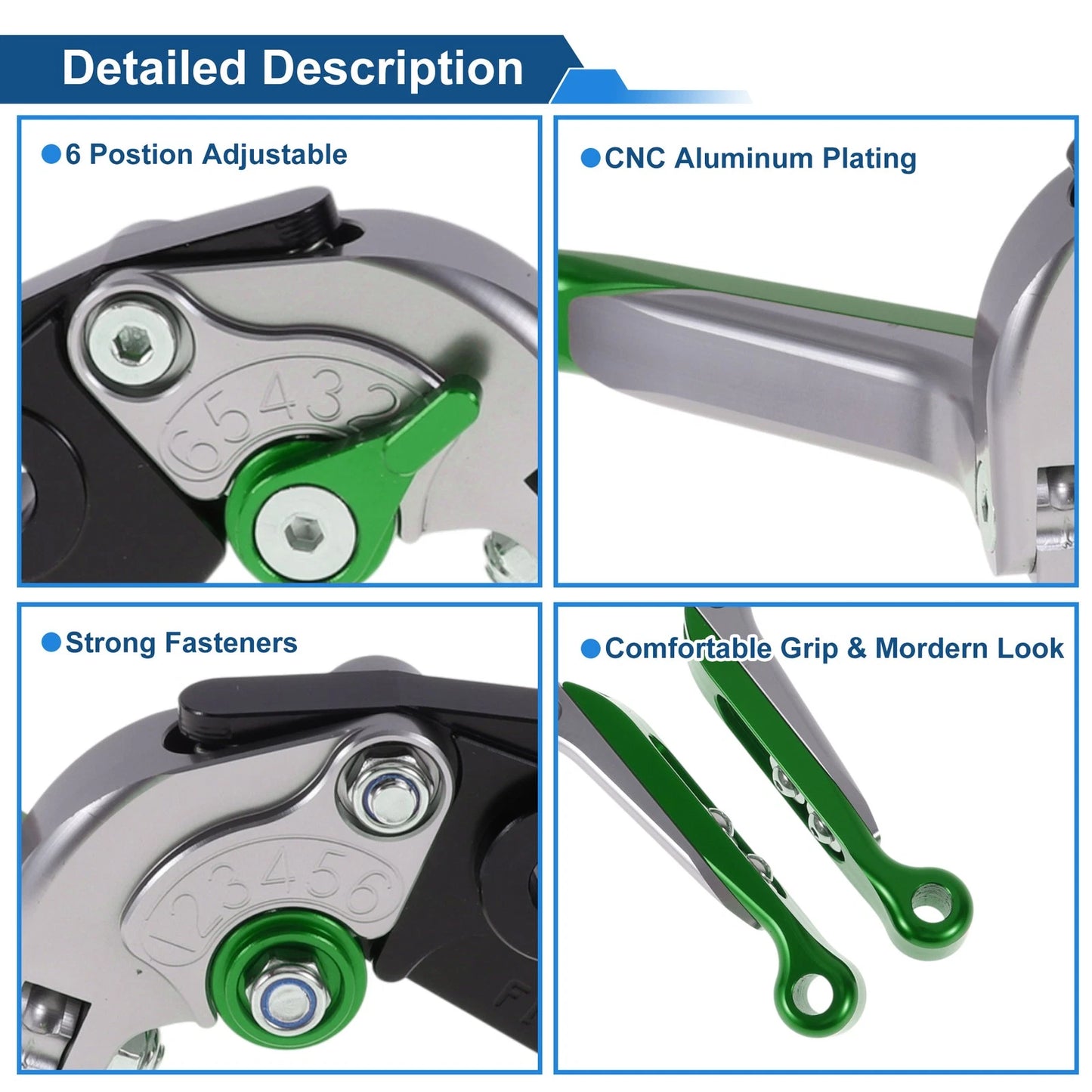 Adjustable Brake Clutch Levers for Kawasaki ZZR600 (1990–2006) Titanium Green