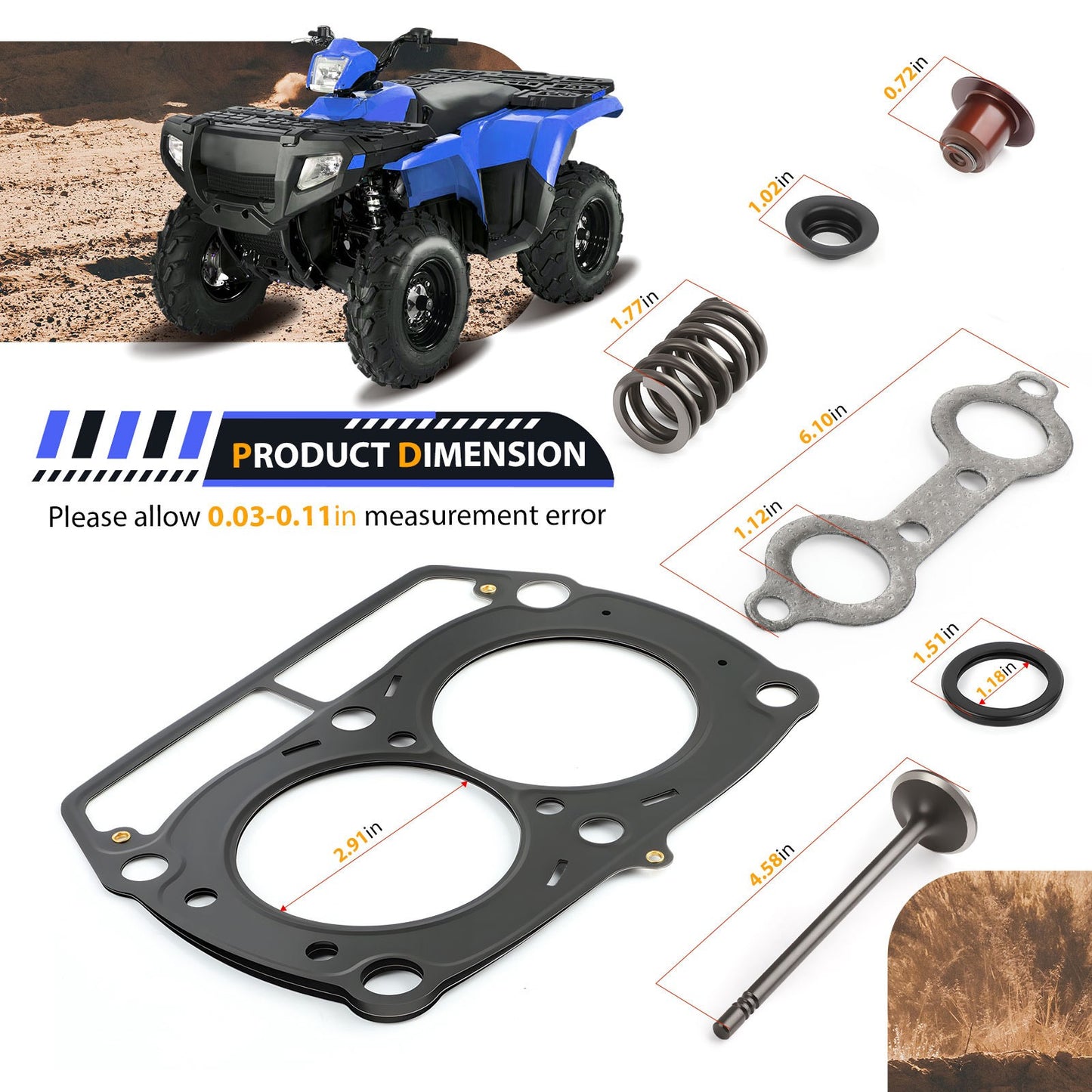 Cylinder Head Gasket and Valve Kit for Polaris RZR S 4 800 (2008–2010)