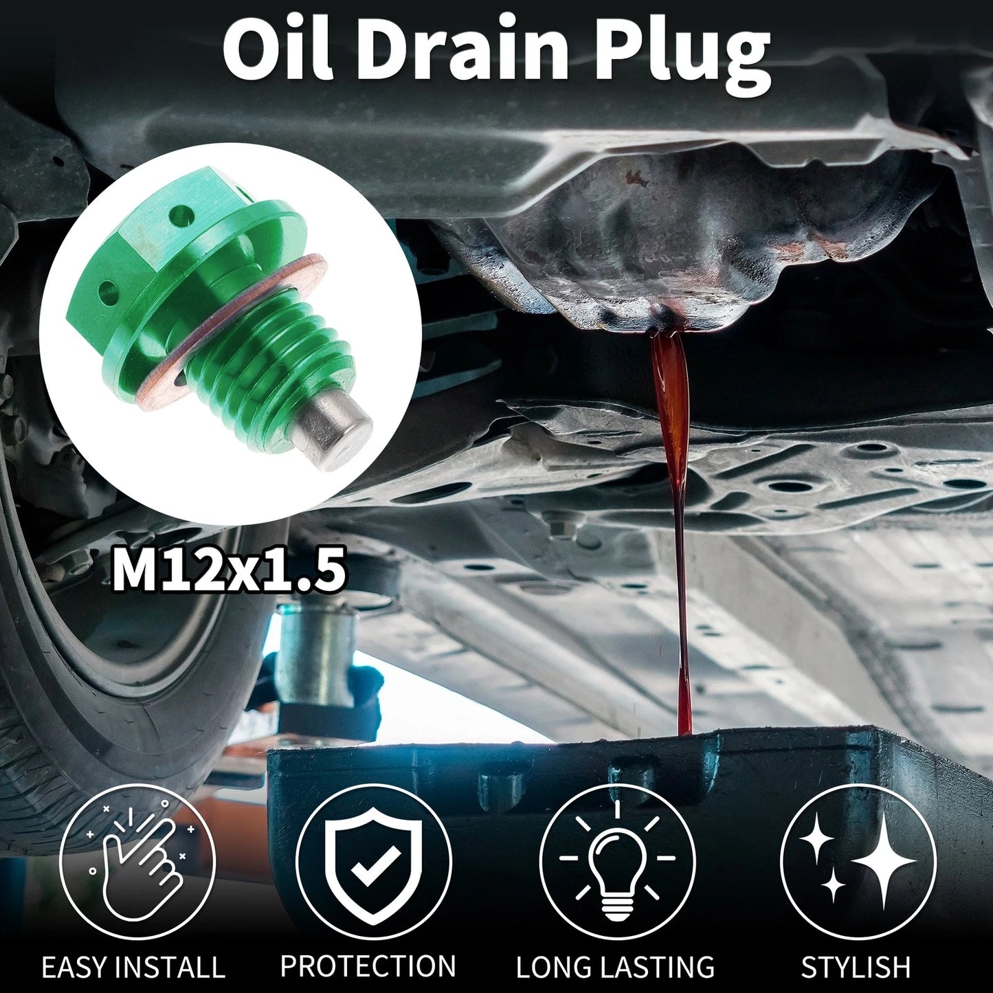 M12x1.5 Magnetic Oil Drain Plug for Oil Pan (Titanium Alloy, Green)
