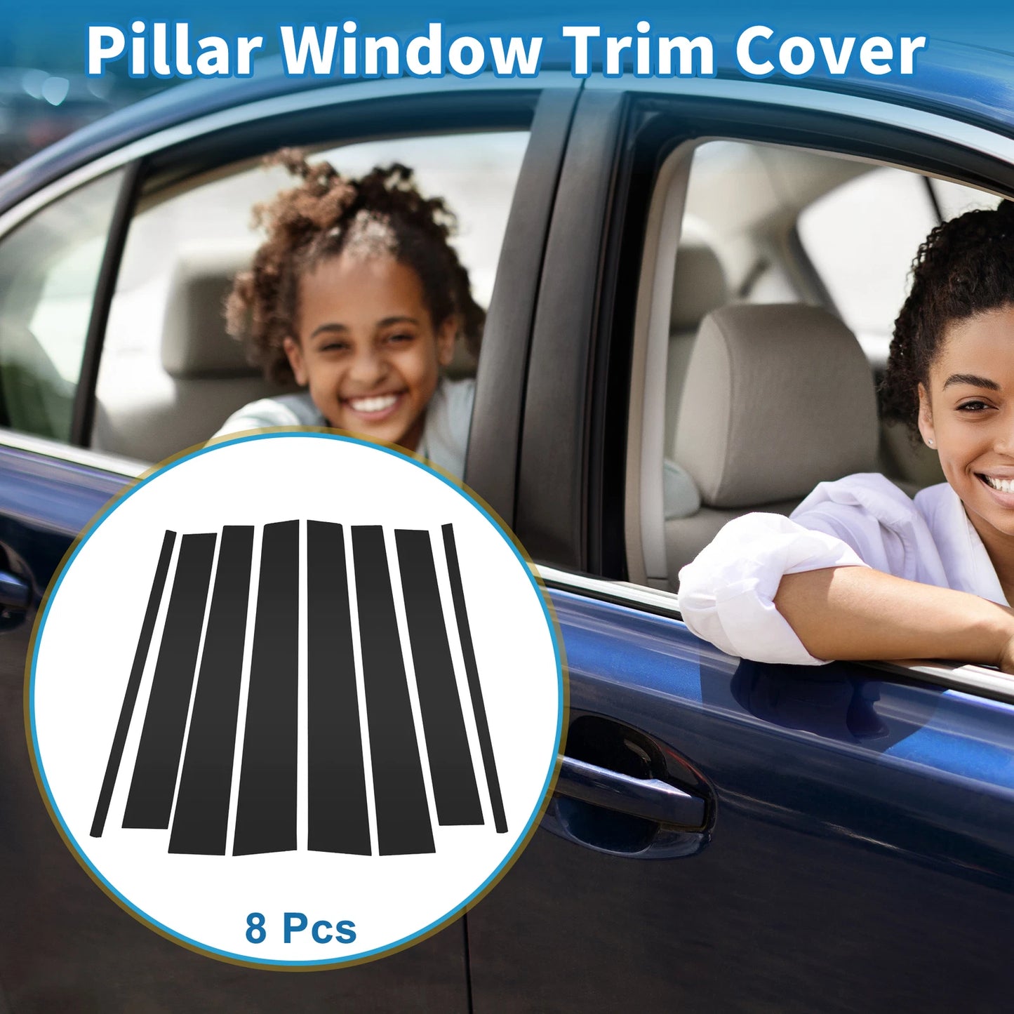 Set of 8 Door Pillar Window Trim for VW Touran (2004–2015) Black