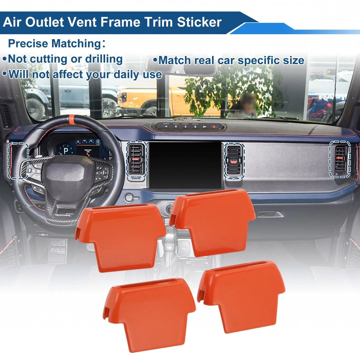 Set of 4 Air Condition Outlet Vent Trim Covers for Ford Bronco (2021–2024) Orange