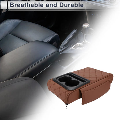 Center Console Cover for Car (13.39"x9.06"x2.36", Light Brown/Black)