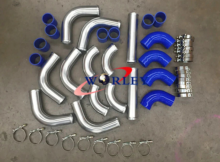 600x300x76mm Front Mount Intercooler + 3" Aluminum Piping + Hose for Car Model