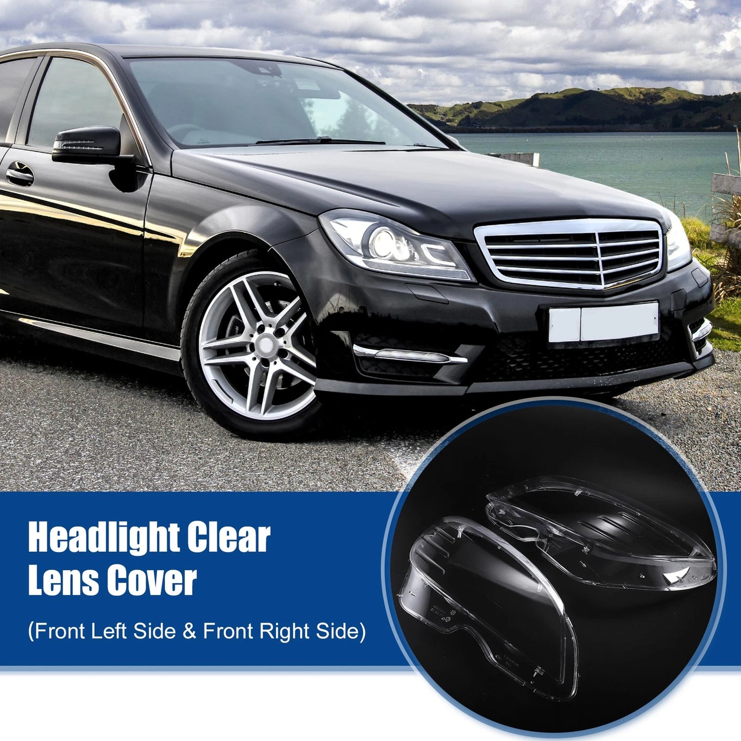 Pair Headlight Clear Lens Cover for Mercedes Benz C-Class W204 (2007–2014) No.2048208861
