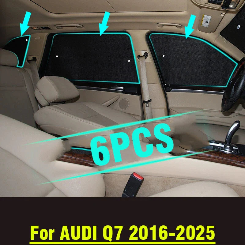 6PCS Side Window Camp Black Silver Privacy Sunshade for AUDI Q7 (2016–2025)
