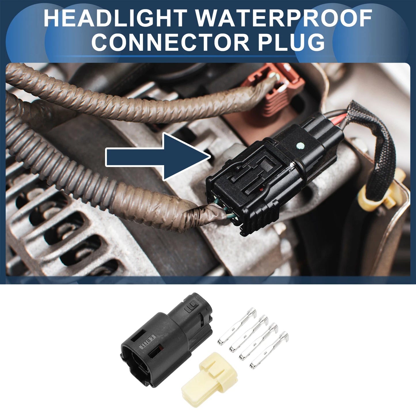 Set of 4 Pin Headlight Waterproof Connector Plugs for Harley-Davidson