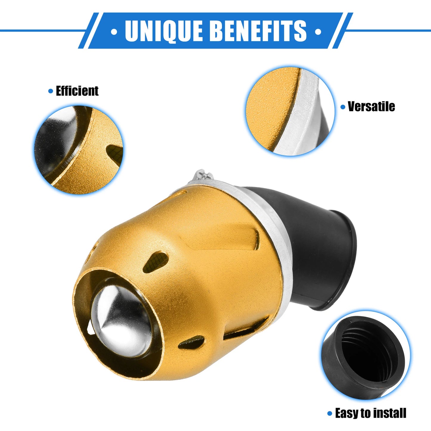 Air Filter for Universal Motorbike (35mm ID, 90x60mm) Aluminum Alloy Gold Tone