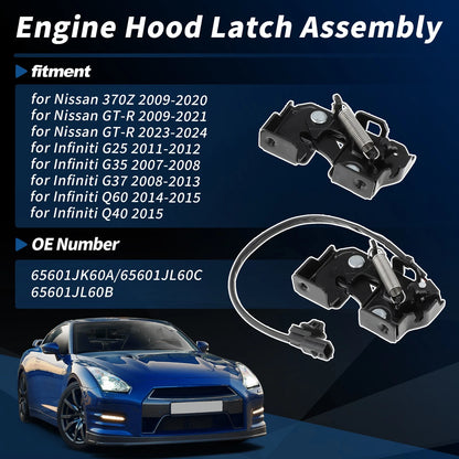 Set of 2 Hood Latch Assembly for Nissan GT-R (2009–2021) 65601JK60A/65601JL60C