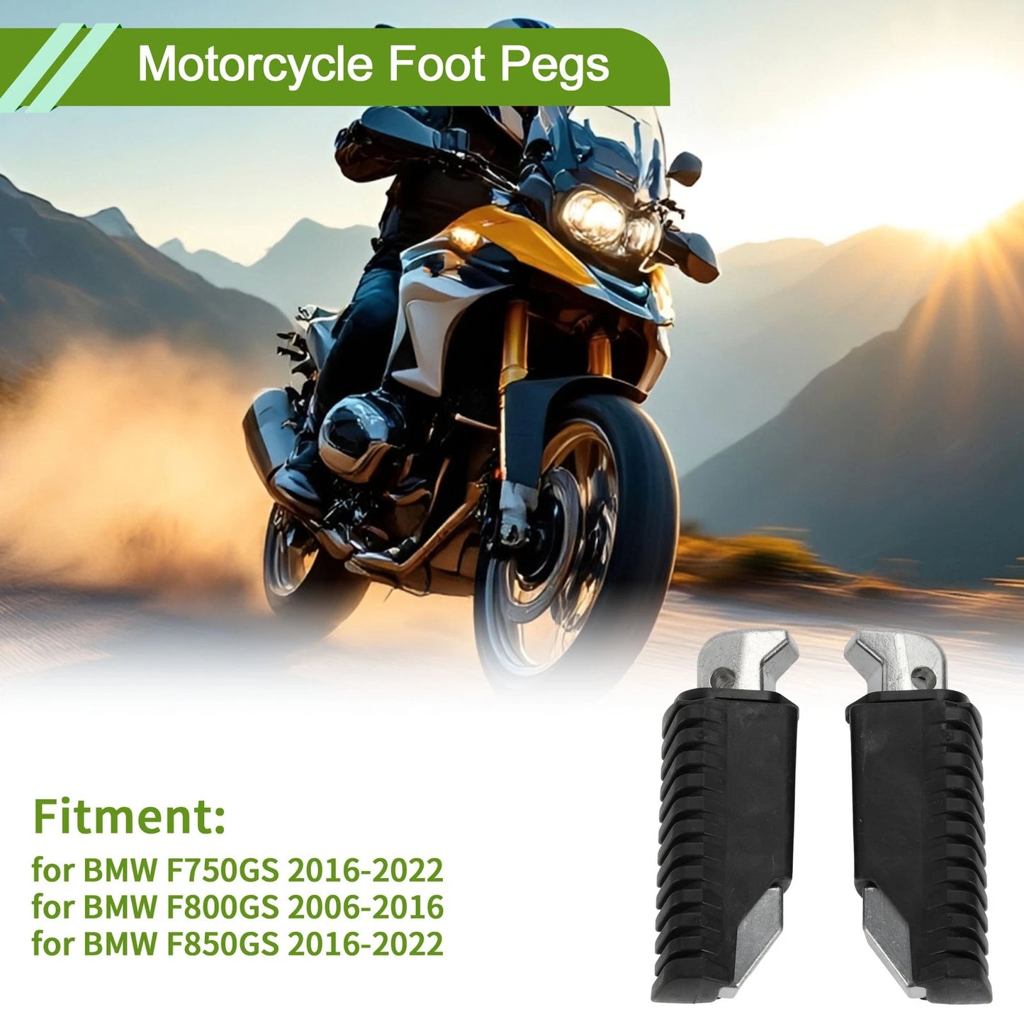 Motorcycle Foot Pegs for BMW F750GS (2016–2022) Rubber Black 1 Pair