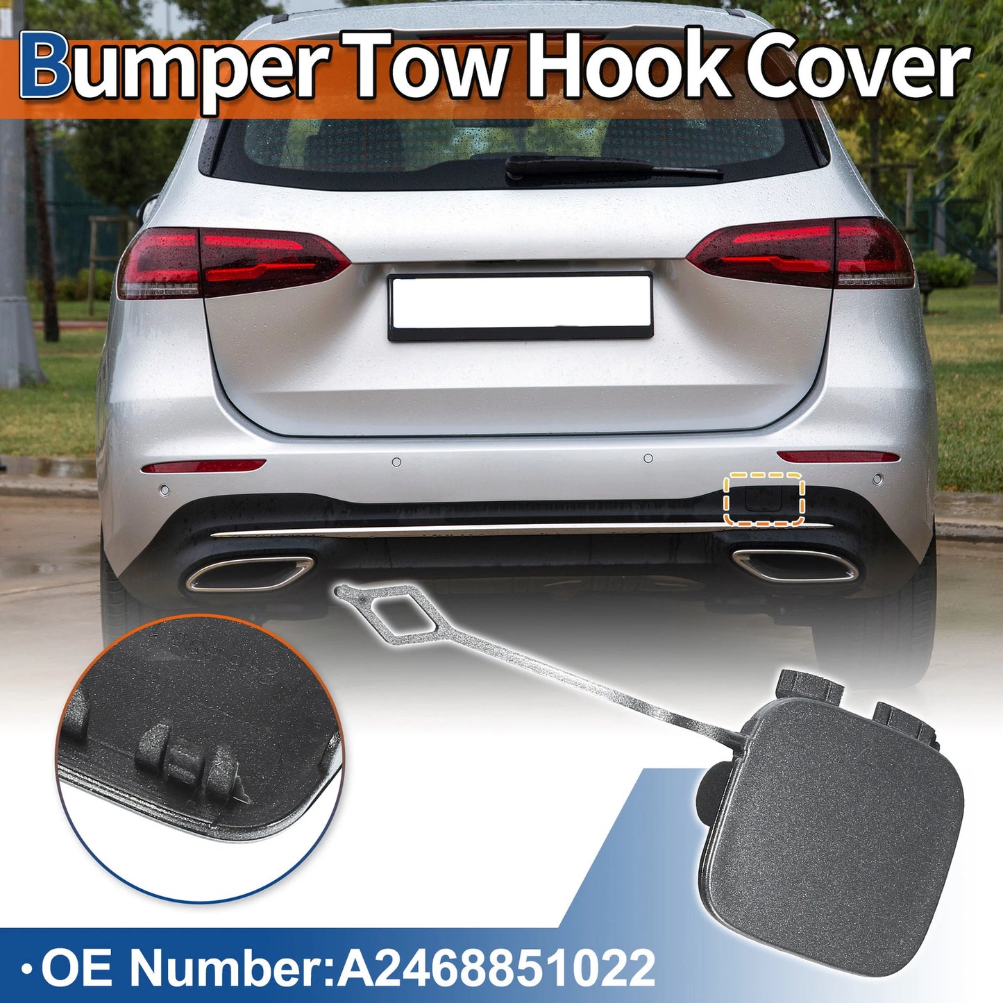 Rear Bumper Tow Hook Cover for Mercedes-Benz B-Class (2012–2019) No.A2468851422 Gray