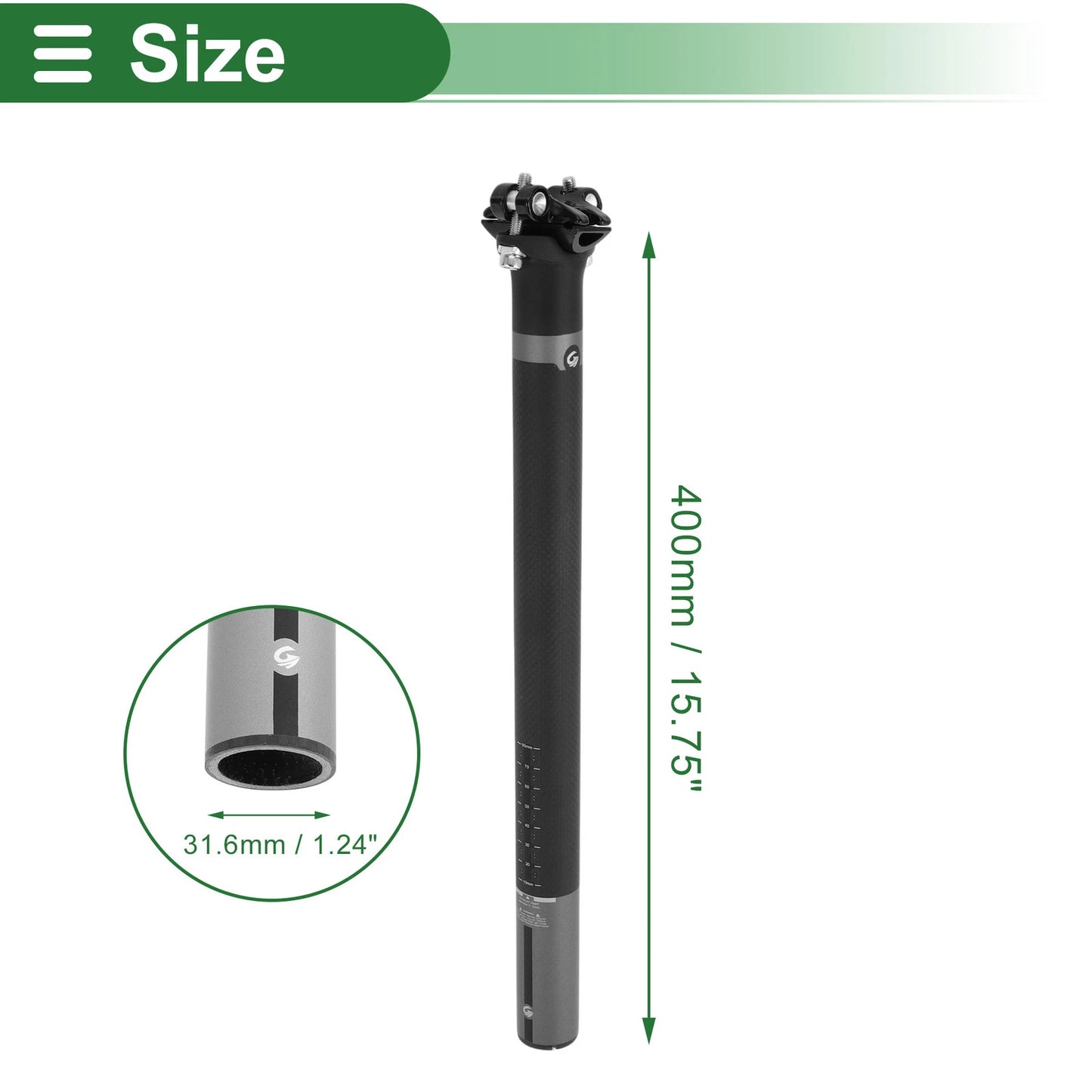 Bike Seat Post 31.6mm x 400mm for Universal Fit (Shock Absorbing)