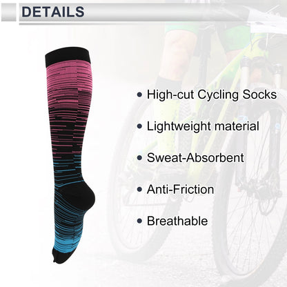 Cycling Socks for Size L-XL (Breathable, High-cut, Rose Red, Light Blue)