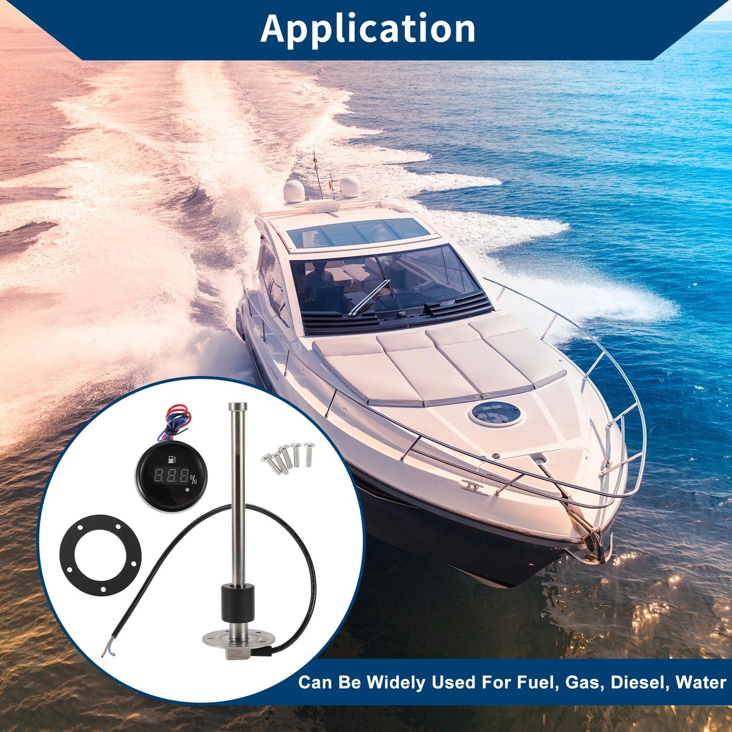 Fuel Sending Unit and Gauge Kit 0-190 Ohm 225mm for Boat Car