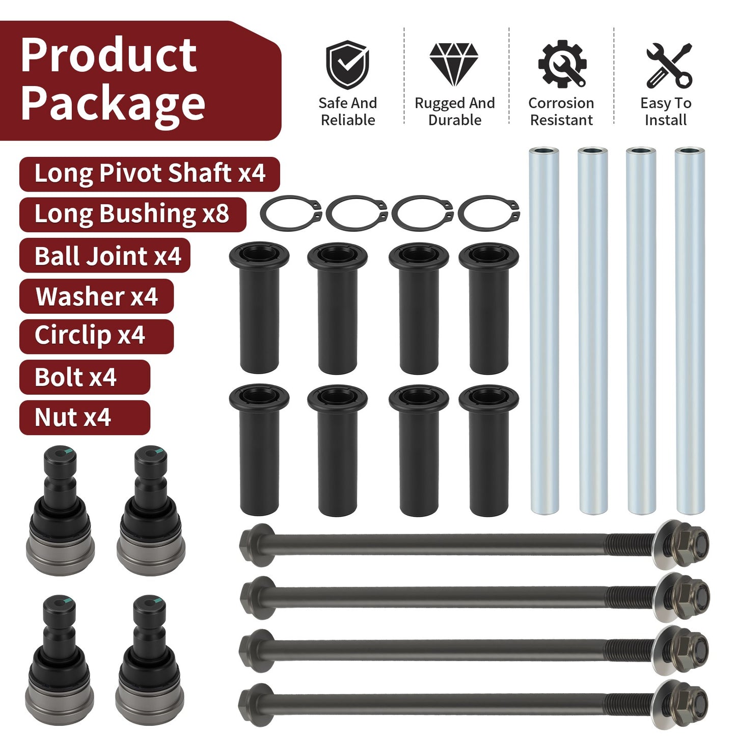 Set of 4 Front Upper A Arm Pivot Bushings for Polaris RZR 4 800 (2010–2014)