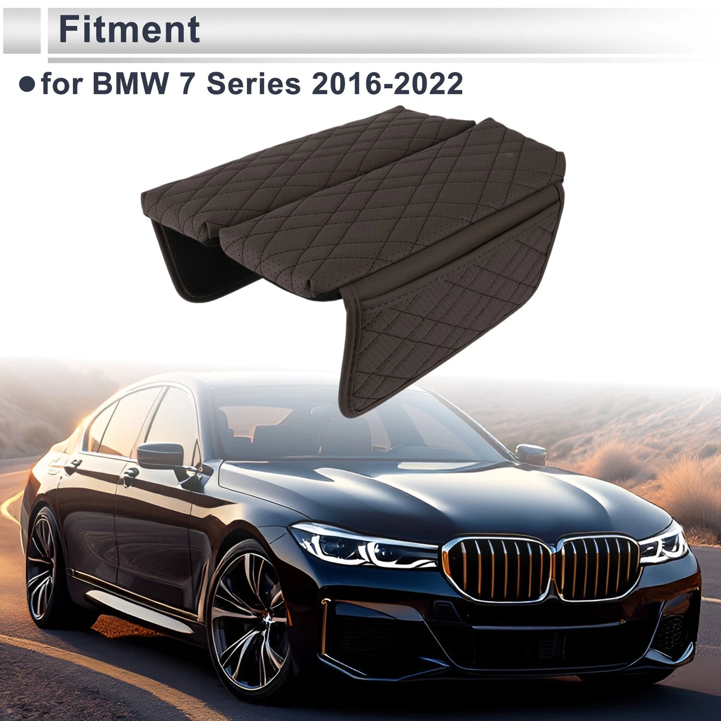 Center Console Cover with Storage Bag for BMW 7 Series (2016–2022) Deep Brown
