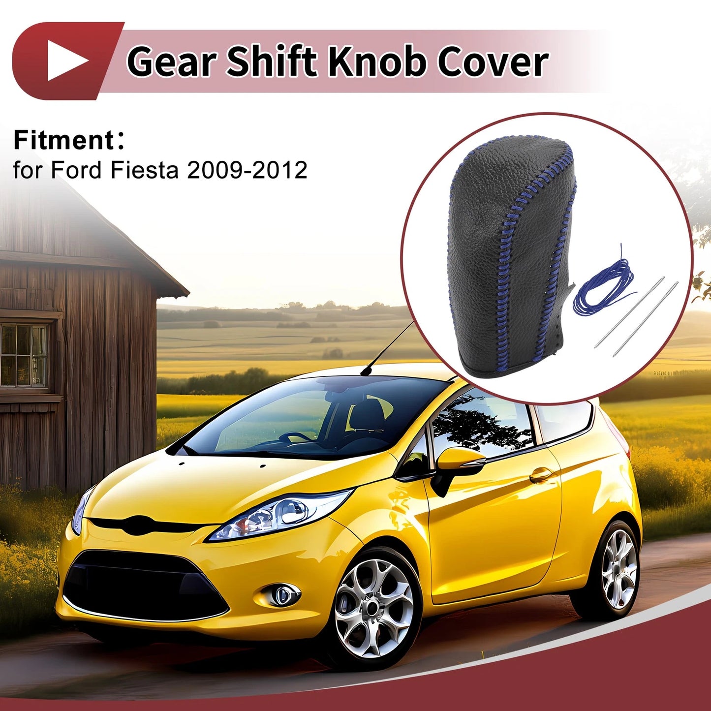 Gear Shift Knob Cover for Ford Fiesta (2009–2012) Black Blue Faux Leather