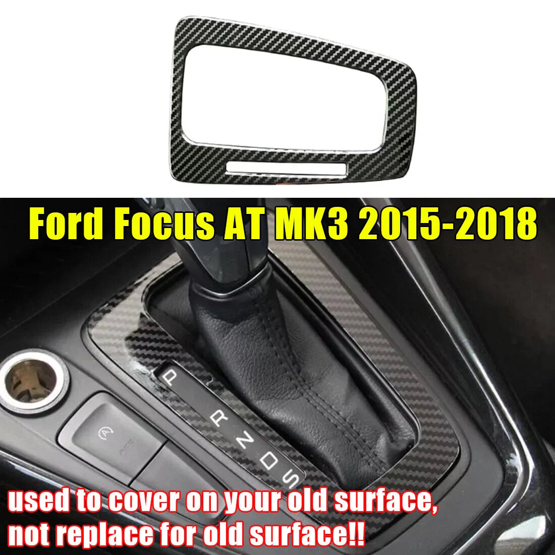 Carbon fiber ABS Gear Shift Panel Cover Trim for Ford Focus (2015–2018)
