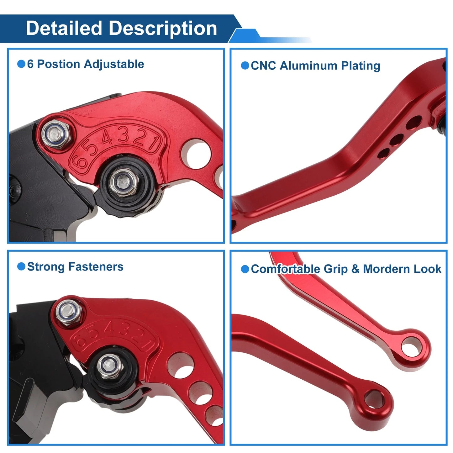 Short Brake Clutch Levers for Kawasaki Z1000SX/Ninja 1000 (2011–2016) Red