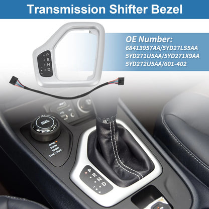 No.601-402 Transmission Shifter Bezel for Jeep Cherokee (2014–2018) Silver Tone